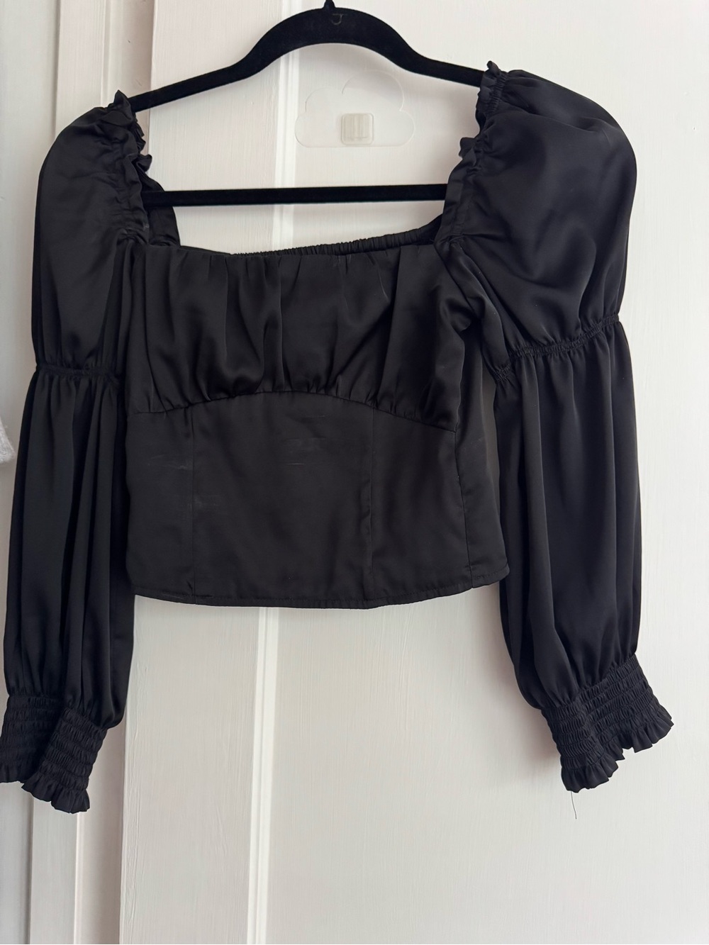 H&M Black Puff-Sleeve Square Neck Crop Top